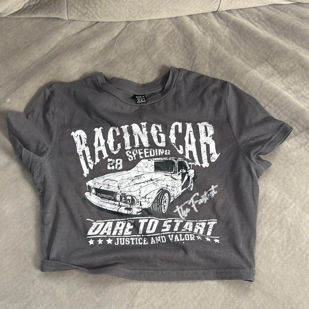 Gray Racing Car Cropped T-Shirt